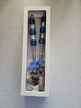 Wild Eye Designs Stainless HandcrDecorative Blue Beaded Salad Servers - Set of 2